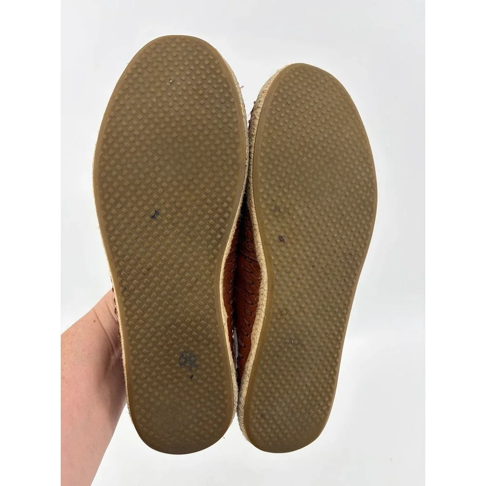 TOMS Alpargata Slip On, Brown Leather Whipstitch Espadrille, Women Size 9